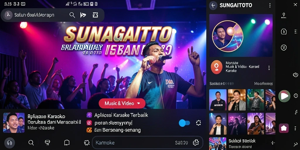 Tampilan antarmuka aplikasi SUNGAITOTO dengan pilihan lagu karaoke.